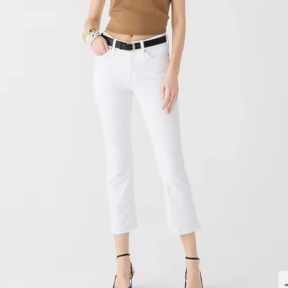 New J Crew 9” Demi Boot Crop Jeans White Wash Size 33 - Picture 1 of 11